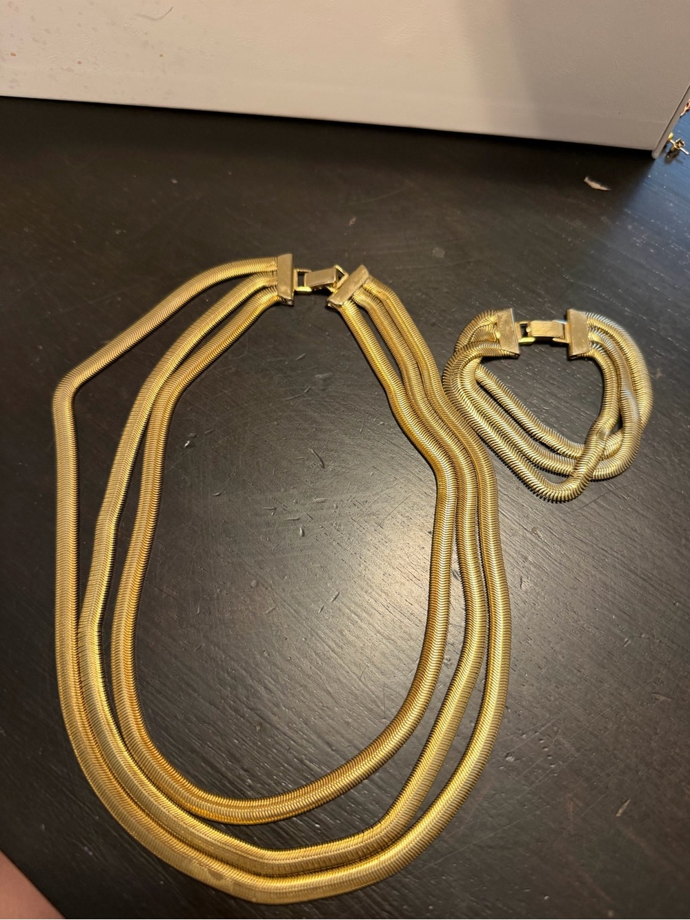 Gold Multi-Strand Herringbone Necklace and Bracelet Set